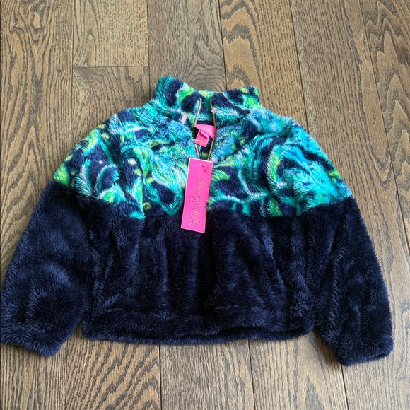 Lilly Pulitzer Other - Lilly Pulitzer Kids Fuzzy half zipSweatshirt Blue Green l 2-3T xs toddler nwt